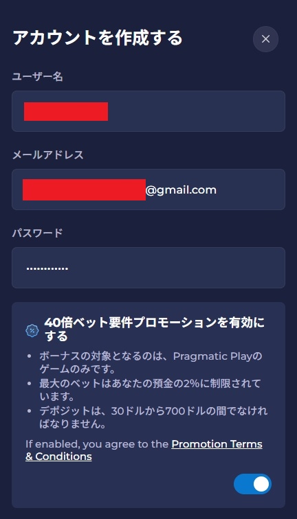 レインベット アカウント登録