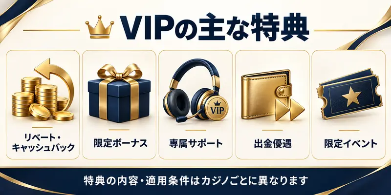 VIPの主な特典

リベート·
キャッシュバック

限定ボーナス

専属サポート

出金優遇

限定イベント