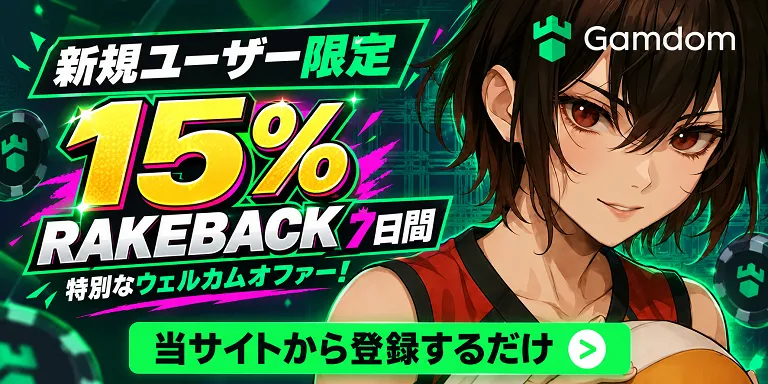 ガンダム　ウェルカム特典　15% rakeback／7日間