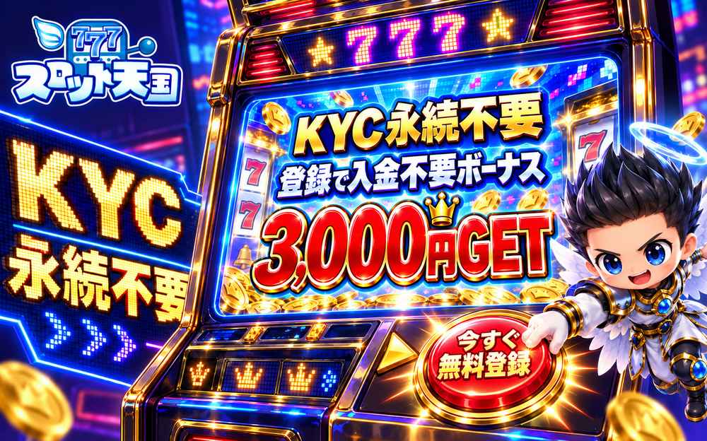 スロット天国 KYC永続不要 登録て入金不要ボーナス 永続不要 3000円GET