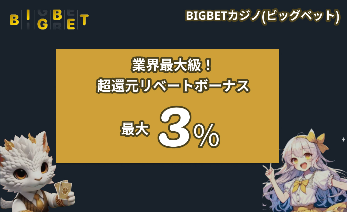 BIGBETカジノ(ビグベット)業界最大級！ 超還元リベートボーナス 最大3％