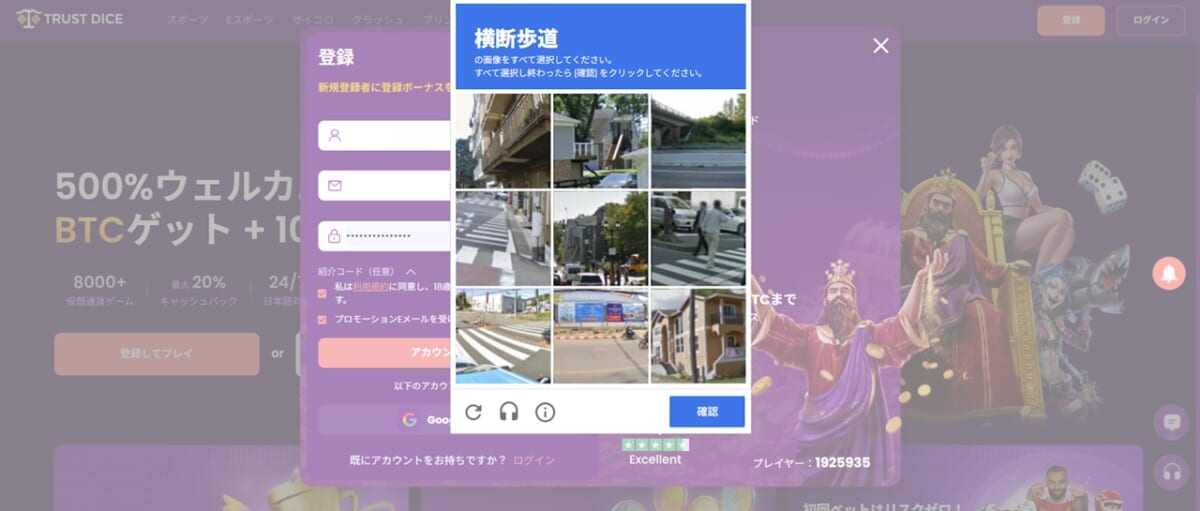 不正防止のためのテストが表示されるので、指示をよく見てテストを完了します
