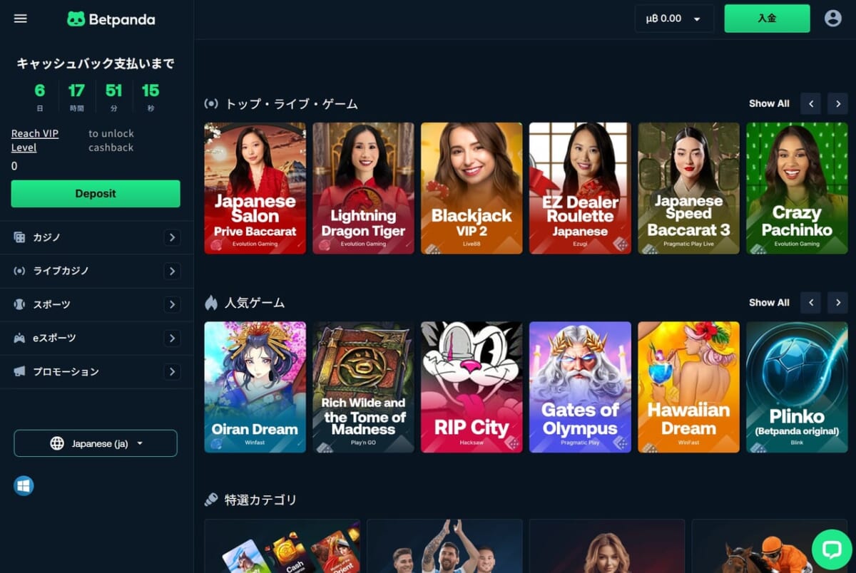 ベットパンダカジノの初回入金ボーナス受け取り-入金を行う