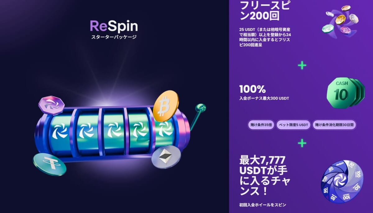 リスピンの初回入金ボーナスは3種類