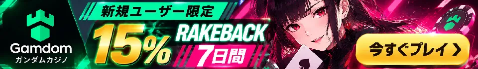 ガンダム　ウェルカム特典15% rakeback／7日間